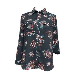 Ann Taylor Gray Button Down with Colorful Flowers